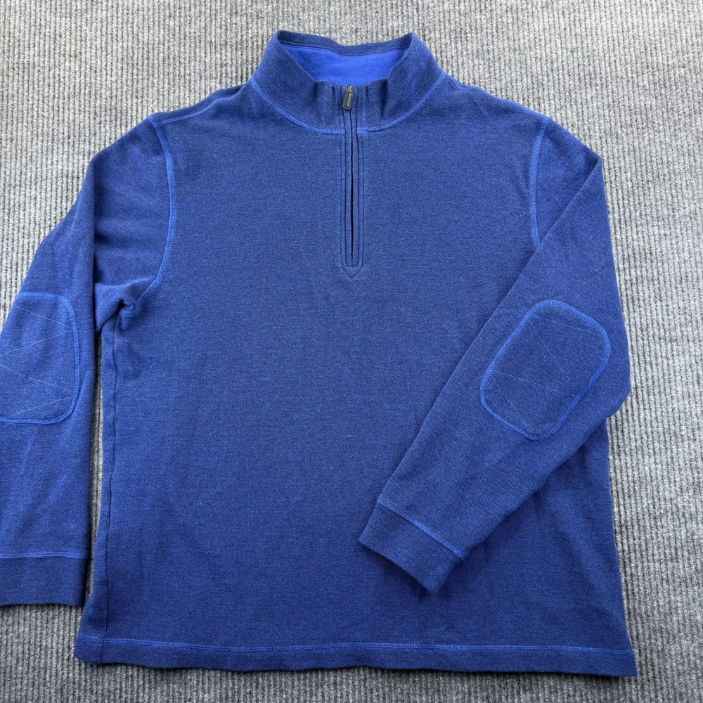 BUGATCHI Sweater Men's XXL Blue Quarter Zip Pullover Reinforced Elbow Patch
